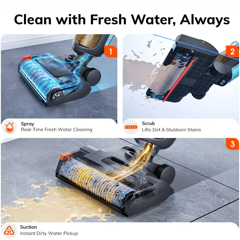 ILIFE W90 Pro غسيل ممسحة ذكية لاسلكية رطبة وجافة، شفط 7000 باسكال، تنظيف ذاتي لمدة دقيقة واحدة، خزان مياه مزدوج كبير، تحديث W90 #4