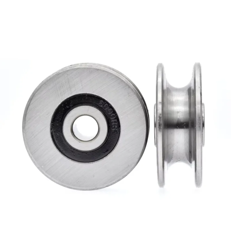4Pcs  U groove concave pulley lifting wheel guide rail 8mm diameter steel wire rope U-groove pulley bearing 8-10x40x14mm