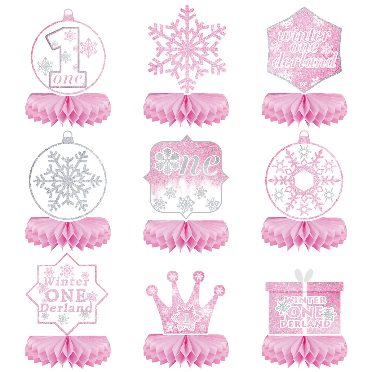 Winter Onederland Honeycomb Centerpieces Pink Blue Snowflake 1st Birthday Decorations Frozen Party Supplies for Boys and Girls