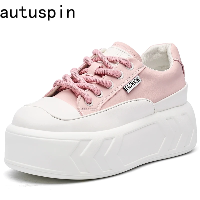 

AUTUSPIN 2025 Spring Summer Pink Sneakers for Women Breathabl Mesh Leather Skateboard Flats Shoes Ladies Outdoor Fashion Shoe