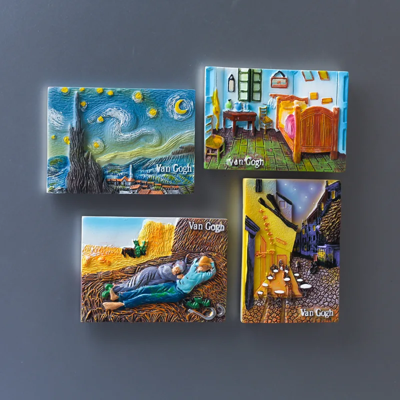

Ins Creative World Famous Painting Fridge Magnet Van Gogh Series Starry Night Sunflower Resin Magnetic Stickers Home Decor