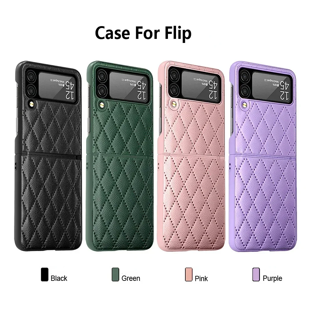 

Case For Samsung Galaxy Z Flip 3 4 5 Phone Case Diamond TPU Hinge Classic Style Leather Pattern Z Flip3 Z Flip5 Protective Cover