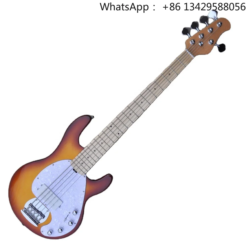 Flyoung Honey Burst Electric Bass Guitar 5 Strings Electric Bass Guitars Factory Custom Made