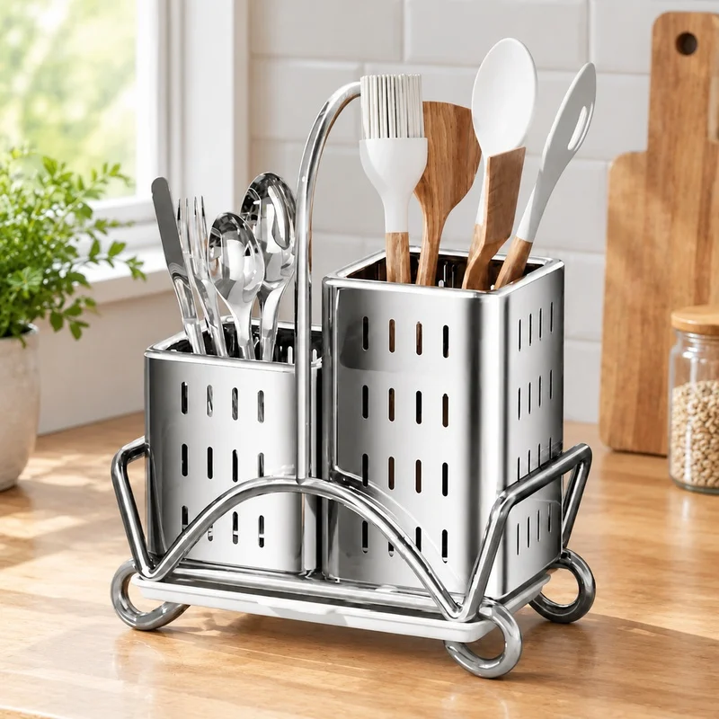 Kitchen Tableware Holder Made of Stainless Steel for Forks, Spoons, and Knives - Versatile Utensil Storage Container
