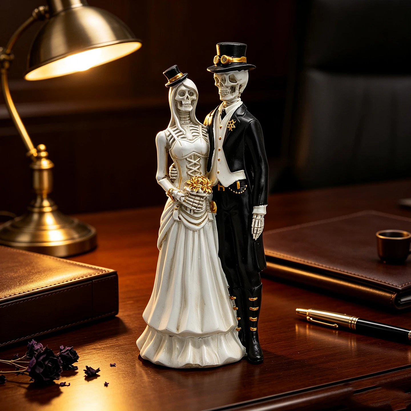 Halloween Skeleton Couple Figurine Ornament Spooky Gothic Desktop Decor Horror Atmosphere Living Room Party Table Decor Gift
