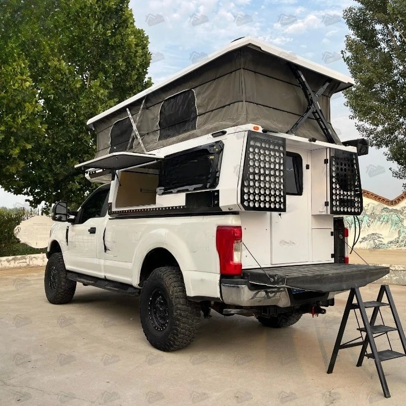 Slide in Pickup Truck Rooftop Tent Shell Flatbed Camper With Canopy Design for tacoma tundra GMC Sierra 1500 view 3