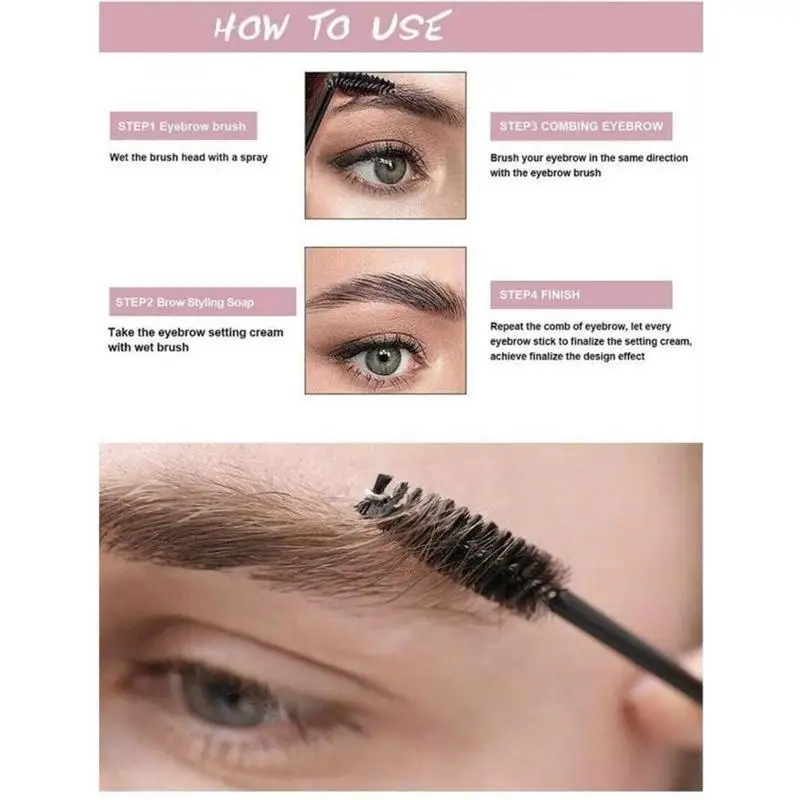 Gel à sourcils à forte tenue avec brosse – Style de sourcils à plumes imperméable et anti-taches, longue durée