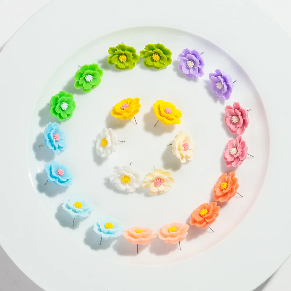 Lovely Resin Big Flower Stud Earrings for Women Cute Large Resin Korea Flower Pearl Floral Style Earring Trendy Design Jewelry