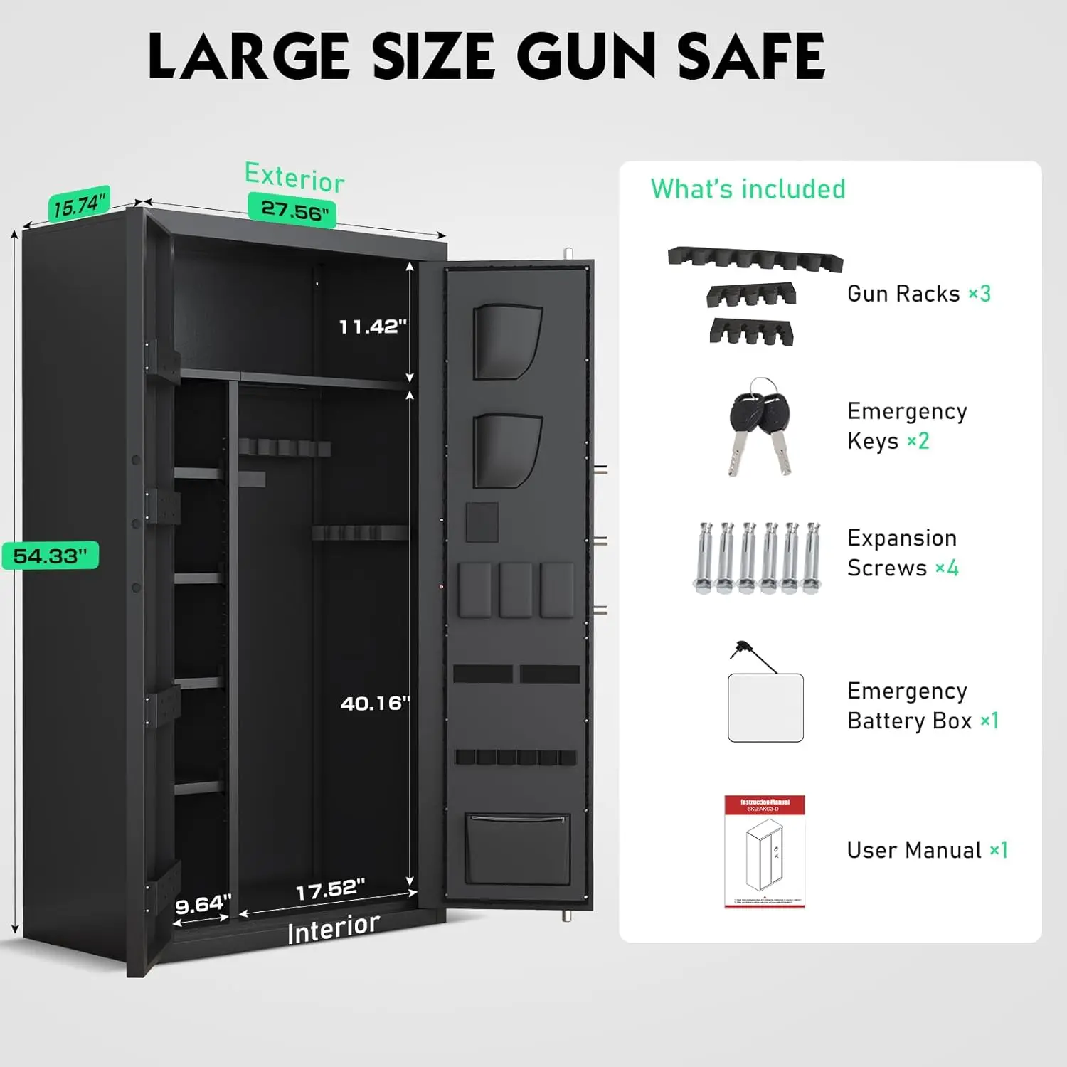 30-40 Large Gun Safe for Rifles and Pistols, Unassembled Fingerprint Gun Safe, Rifle Safe with LCD Keypad and Adjustable Shlef