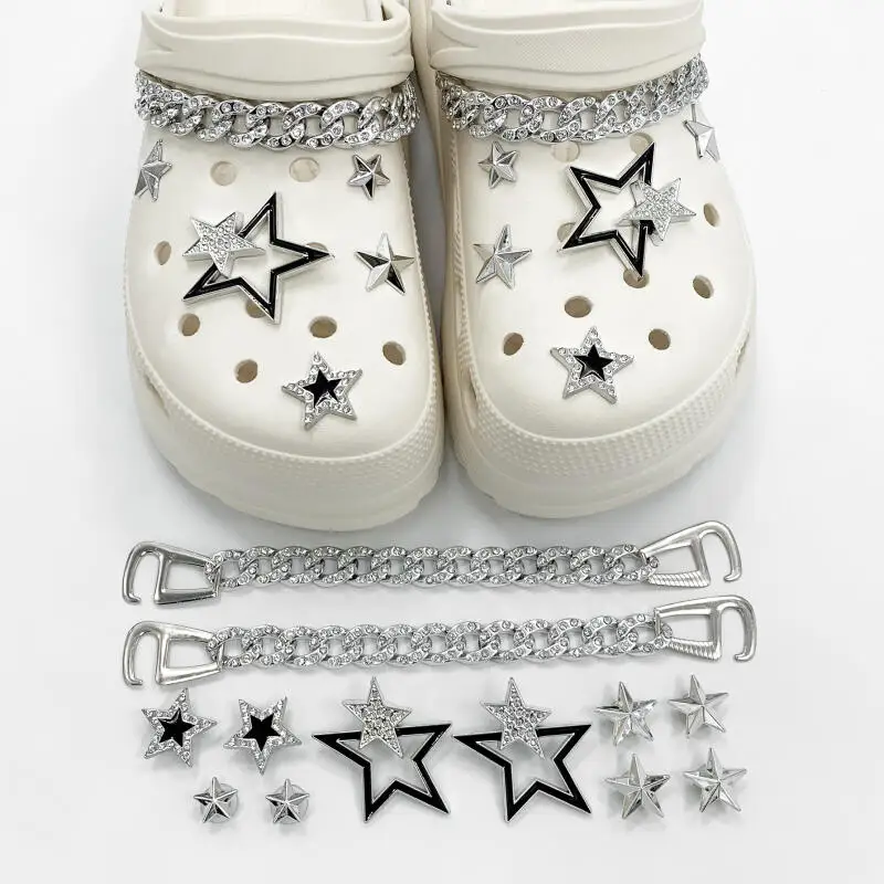 Punk Metal Chain Woman's Shoes Charms Set Summer 2026 Luxury Rhinestore Star Clogs Accessories Y2K Designer Shoes Decorations