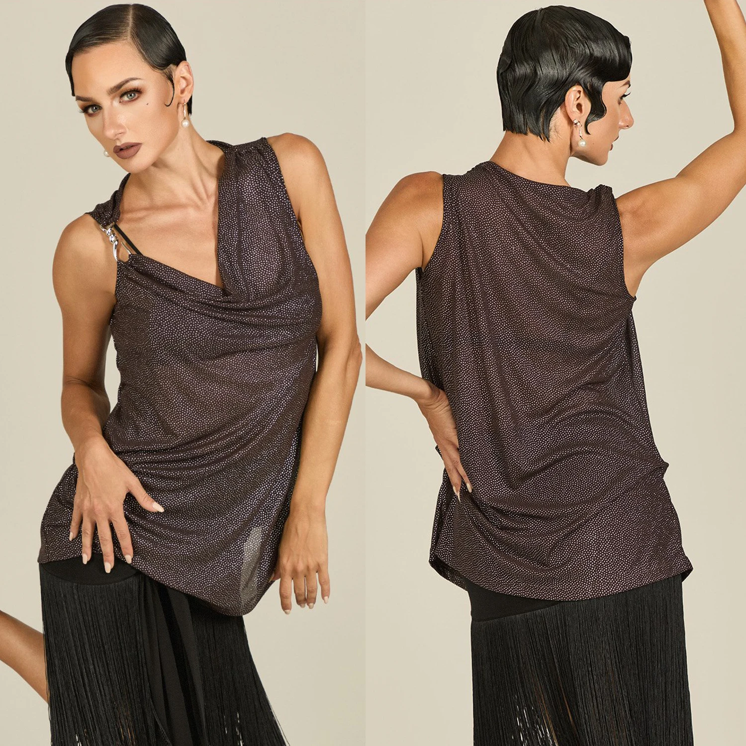 

Стандартная одежда для латинских танцев Natianl, женские топы с металлической пряжкой и наклонными плечами, румба, самба, Jive, одежда для танцевальных выступлений SS1044