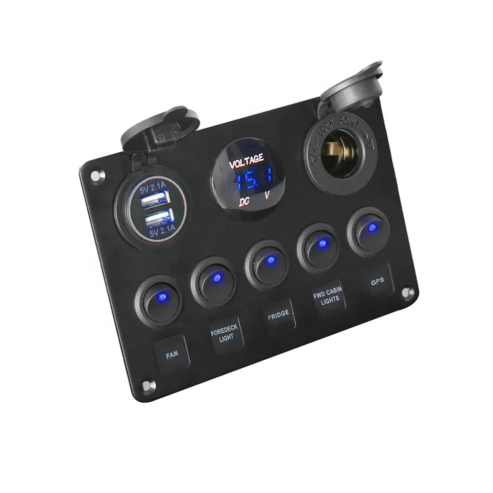 Genuine Marine Control Digital Waterproof 5 Gang Rocker System Vehicle Switch Panel Waterproof Boat Custom RV Switch Panel