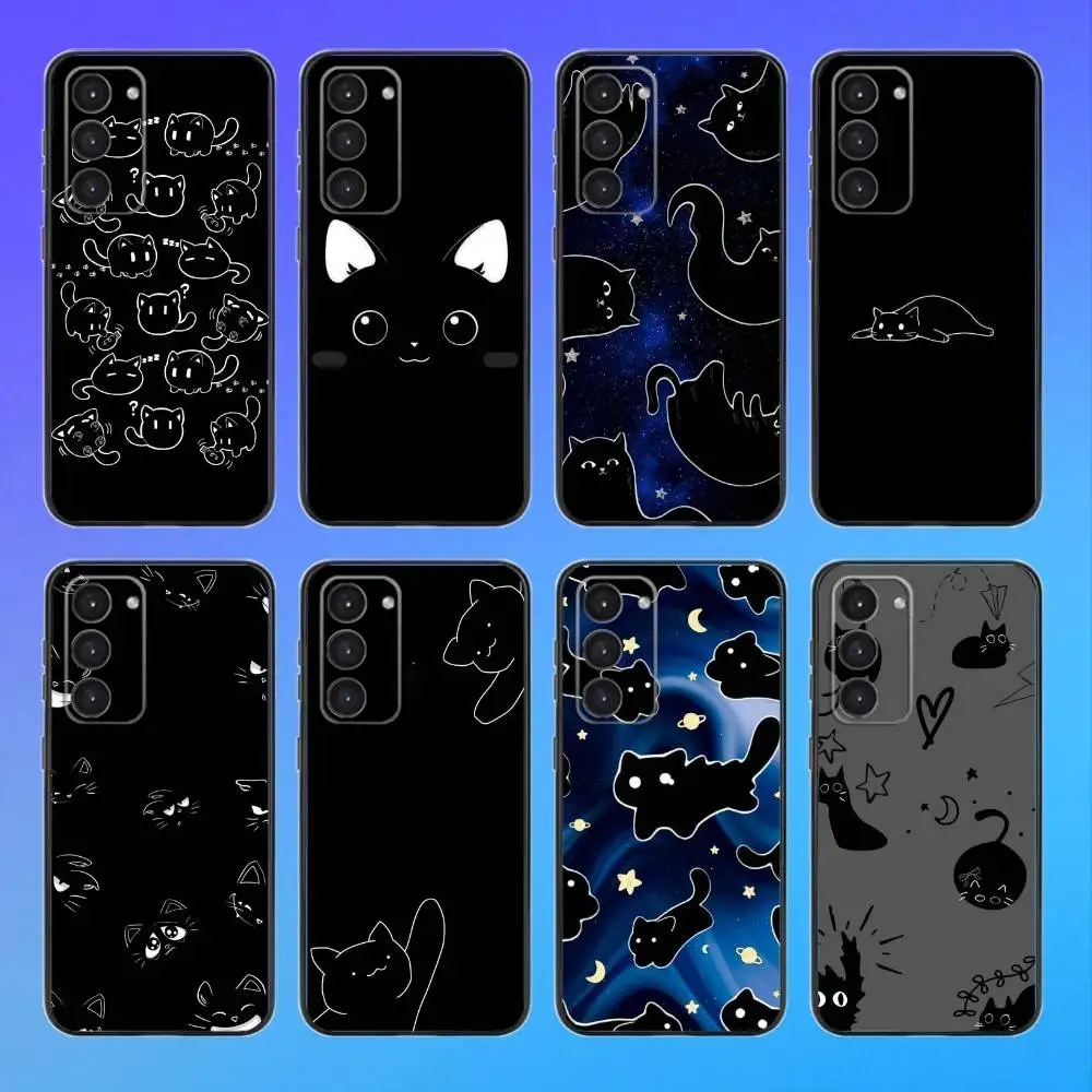 

Cartoon C-Cat Phone Case For Samsung A73,A72,A71,A70,A53,A52,A51 Black Soft Case