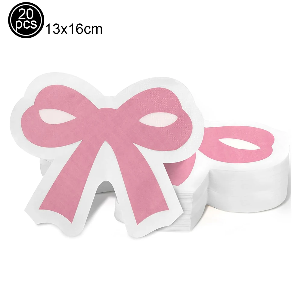 20 Stück rosa Schleifenform Servietten Schleife Mottoparty Dekor Einweg Schleife Knoten Papierserviette für Brautparty Geburtstag Partyzubehör – Detail 1