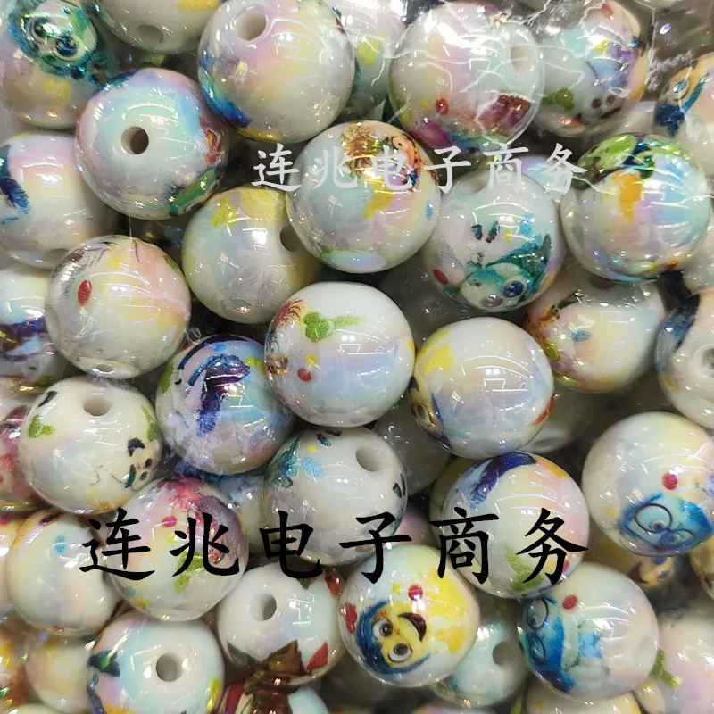 5pcs figure cartoon anime acrylic beads white background printed beads for diy jewelry making bracelets materials