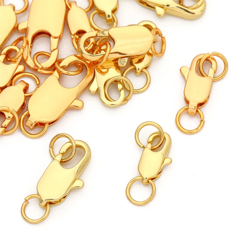 Copper 14K/18K Gold Plated Lobster Clasp Hooks Open Jump Rings End Connectors For DIY Bracelet Necklace Chains Jewelry Making