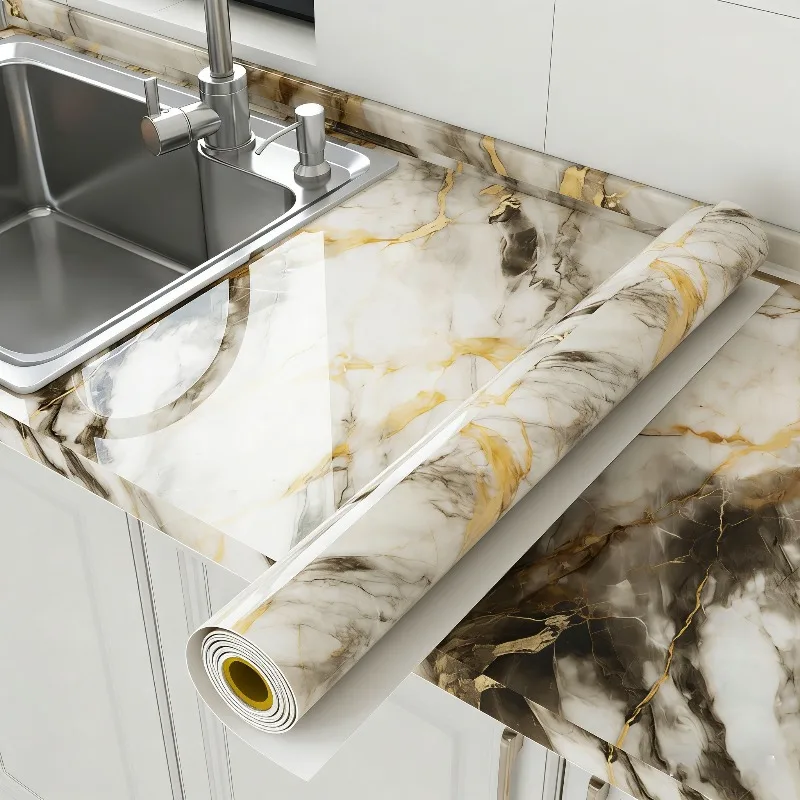 1 Roll Self-Adhesive Waterproof Marble Contact Paper SBathroom, Peel & Stick Vinyl Removable Wallpaper for  Waterproof Wallpaper