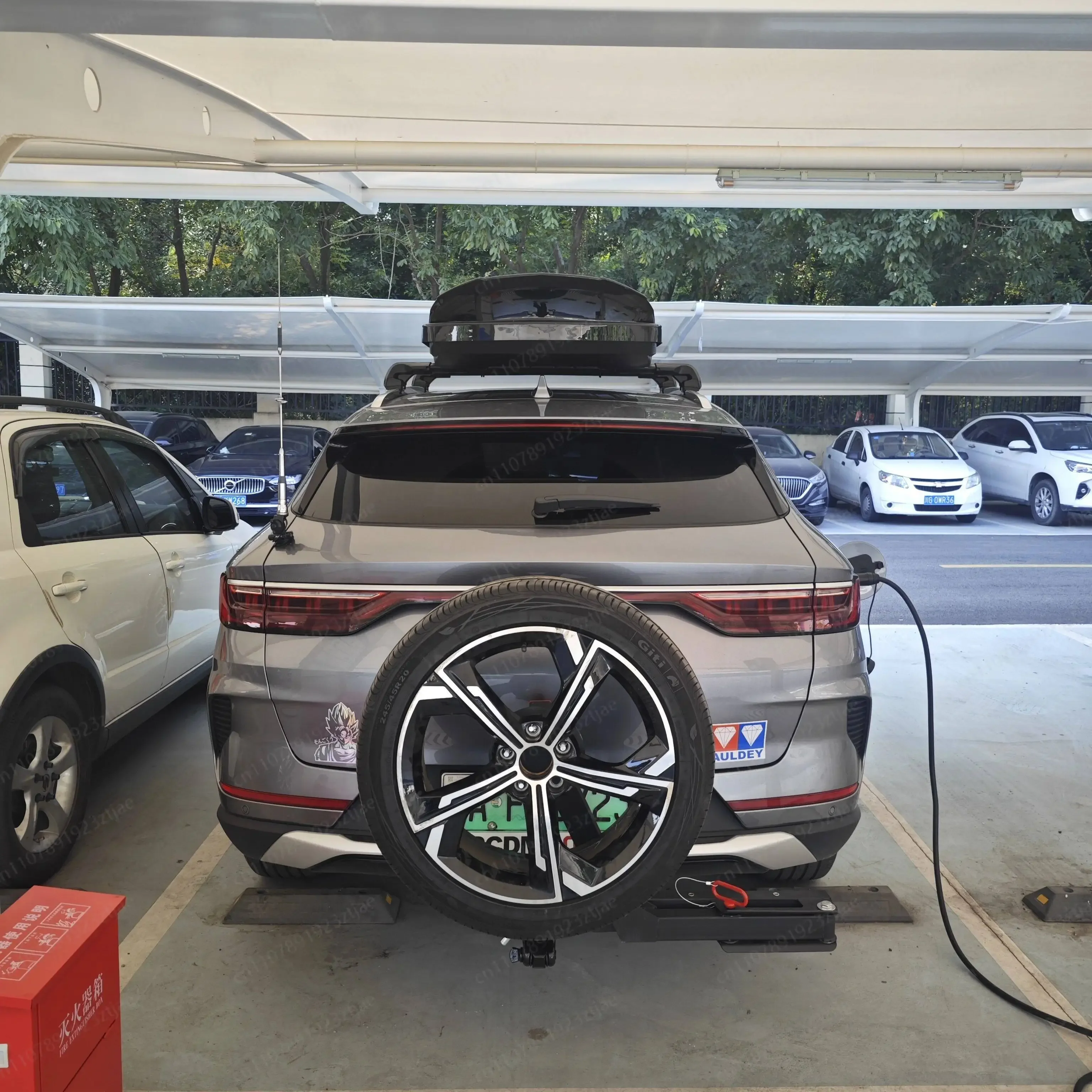 Universal Spare Tire Carrier Bracket - Foldable Trailer Bar, Square Port Mount for Tram & Utility Vehicles