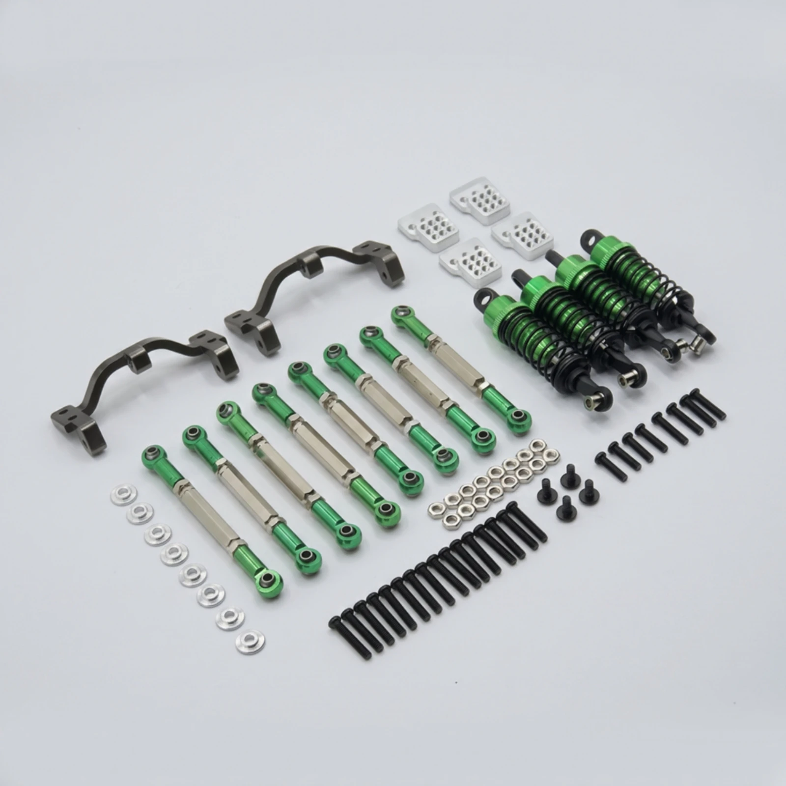 RC Car Upgrade Kit with Shock Absorbers 1:16 Scale RC Car Parts Kit Metal Link Rod Set Replacement Shock Absorbers Direct Fit