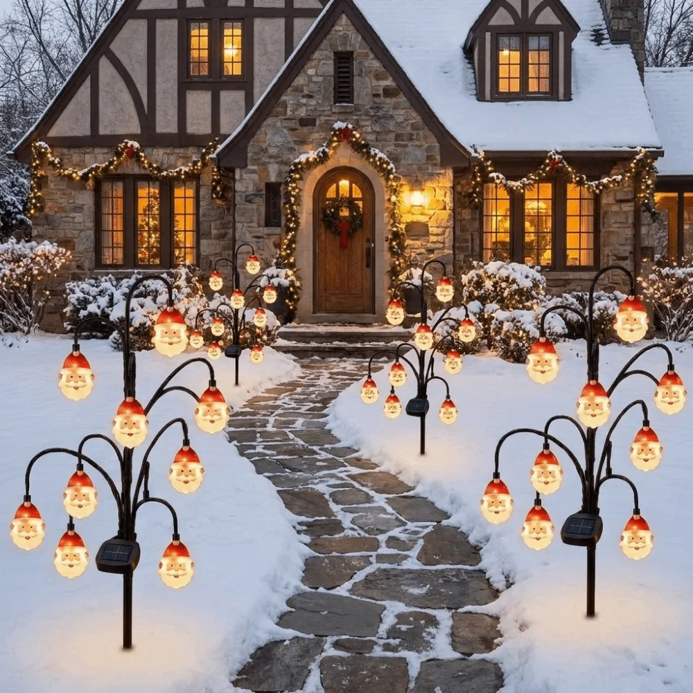 Solar Powered Santa Claus Ground Stake Lights Auto-On Eco-Friendly Christmas Solar Tree Stake Lights Weatherproof PET