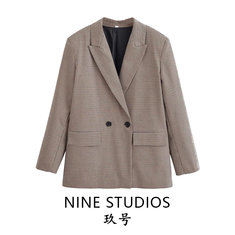 

Casual Loose Women's Cheered Suit Jaet with ket European Sle Long Sve Double Breasted Faionable Outerwear