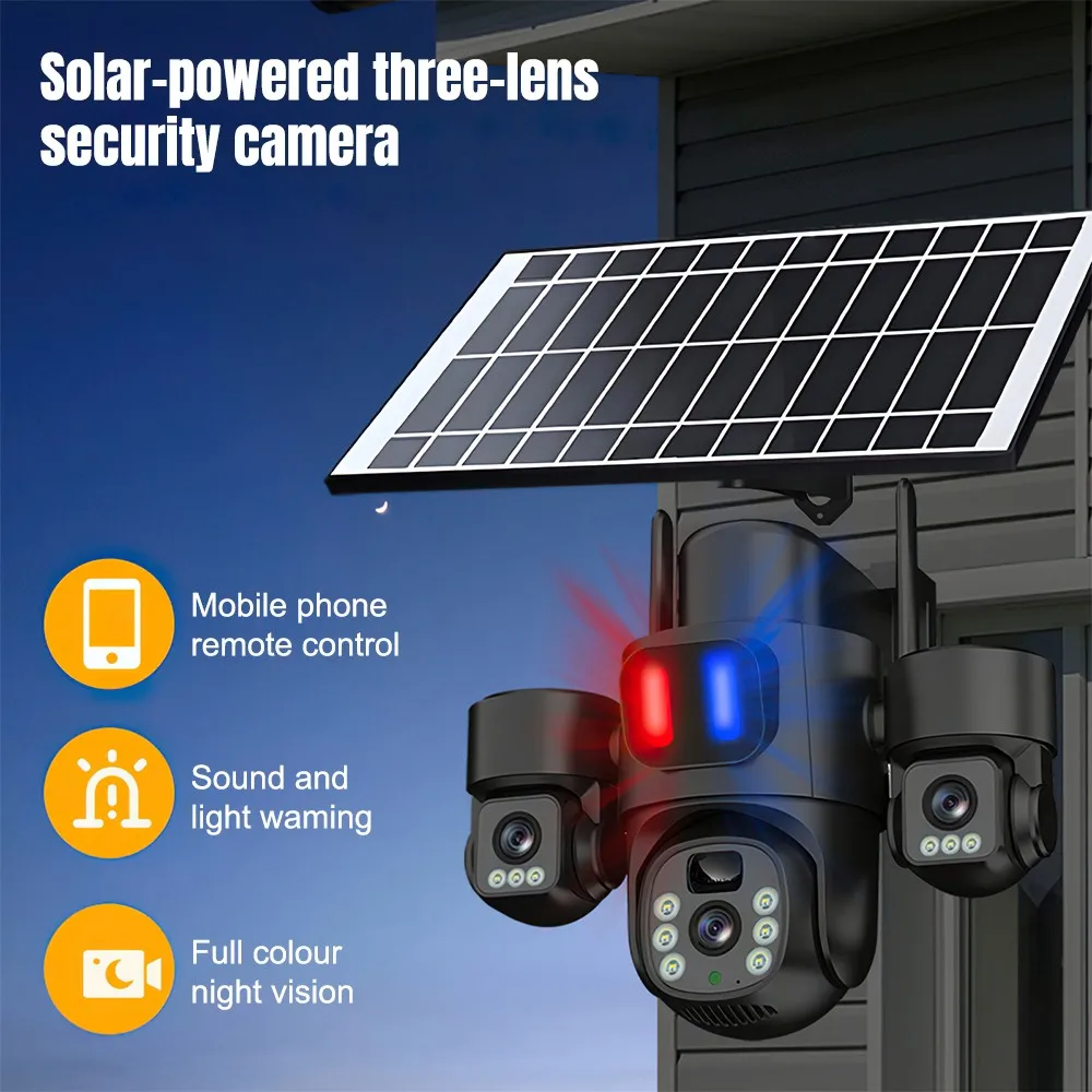 Solar WiFi PTZ Camera Outdoor Triple Lens Three Screen PIR Motion Detection Alert Wireless Home CCTV Surveillance Security Cam view 2