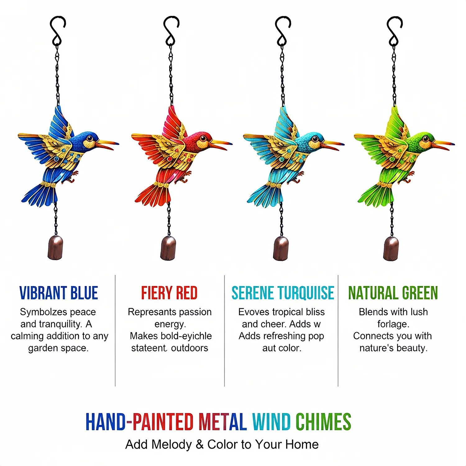 

22 Inch Outdoor Metal Hummingbird Wind Chimes, Perfect Soothing Sounds for Garden, Patio, Porch, Balcony Yard Hanging Decoration