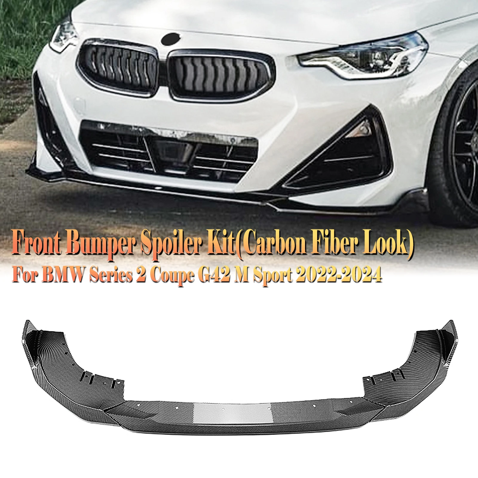 

Front Bumper Spoiler Lip For BMW 2 Series G42 Coupe M Sport 2022-2024 2 Door Carbon Fiber Look/Gloss Black Lower Body Protector