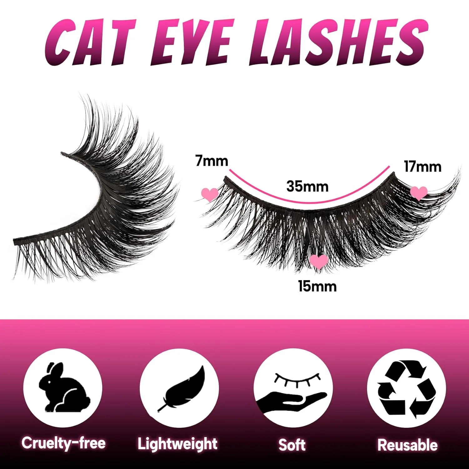 Cat Eye False Eyelashes 5 Pairs Pack for Doll Eye Makeup Charming Wispy Lightweight Faux Mink Lashes