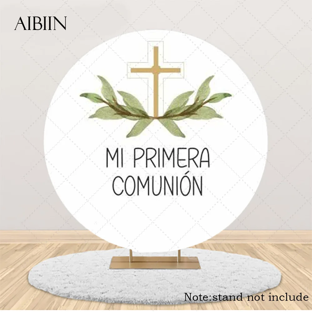 غطاء خلفية مستدير لتعميد الأطفال من Mi Comunión، خلفية تصوير متقاطعة للمناولة الأولى