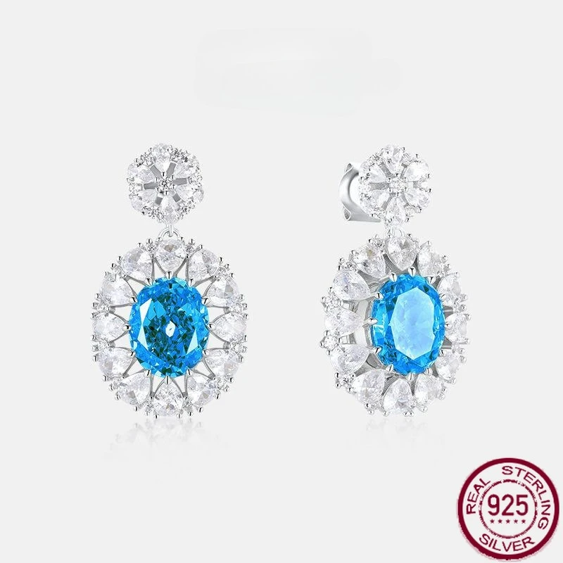 

Новые серьги из чистого серебра S925 13 карат в форме яйца 8*10, европейские и американские ретро-серьги Ins, роскошные серьги с бриллиантами, свадебные украшения