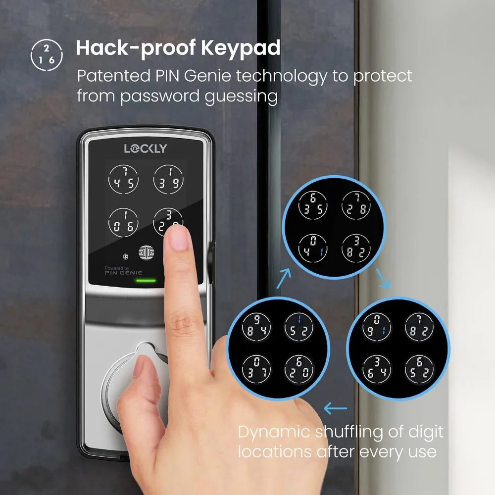 กุญแจล็อคประตูแบบดิจิตอล Secure Pro Deadbolt, ระบบล็อคอัจฉริยะแบบ Wi-Fi, ระบบเข้าออกแบบไม่ใช้กุญแจ, ระบบล็อคอัจฉริยะสำหรับทุกประเภทประตู, ระบบ PIN Genie ®   แป้นพิมพ์, เครื่องสแกนลายนิ้วมือไบโอเมตริกซ์ 3 มิติ