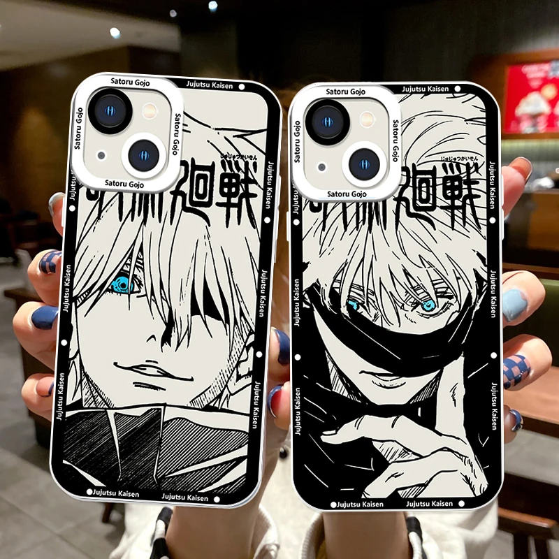 Anime Jujutsu Kaisen Gojo For Apple iPhone 15 14 13 12 11 XS XR X Pro MAX 8 7 Plus SE Angel Eyes Transparent Phone Case