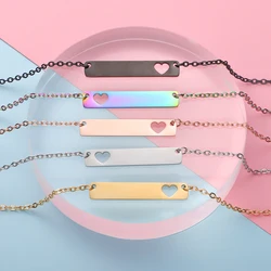 Fnixtar 10Pcs/Lot 18inch Stainless Steel Mirror Polish Hollow Heart Blank Bar Pendant Necklace 35*6mm DIY Necklace For Women's