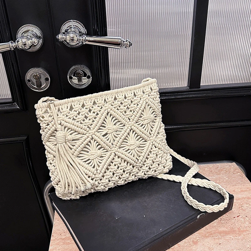 Mode Woven Aushöhlen Schulter Taschen Stroh Sommer Umhängetasche Strand Reise Handtasche Weiblichen Beutel Frauen Messenger Taschen 2024 – Detail 20