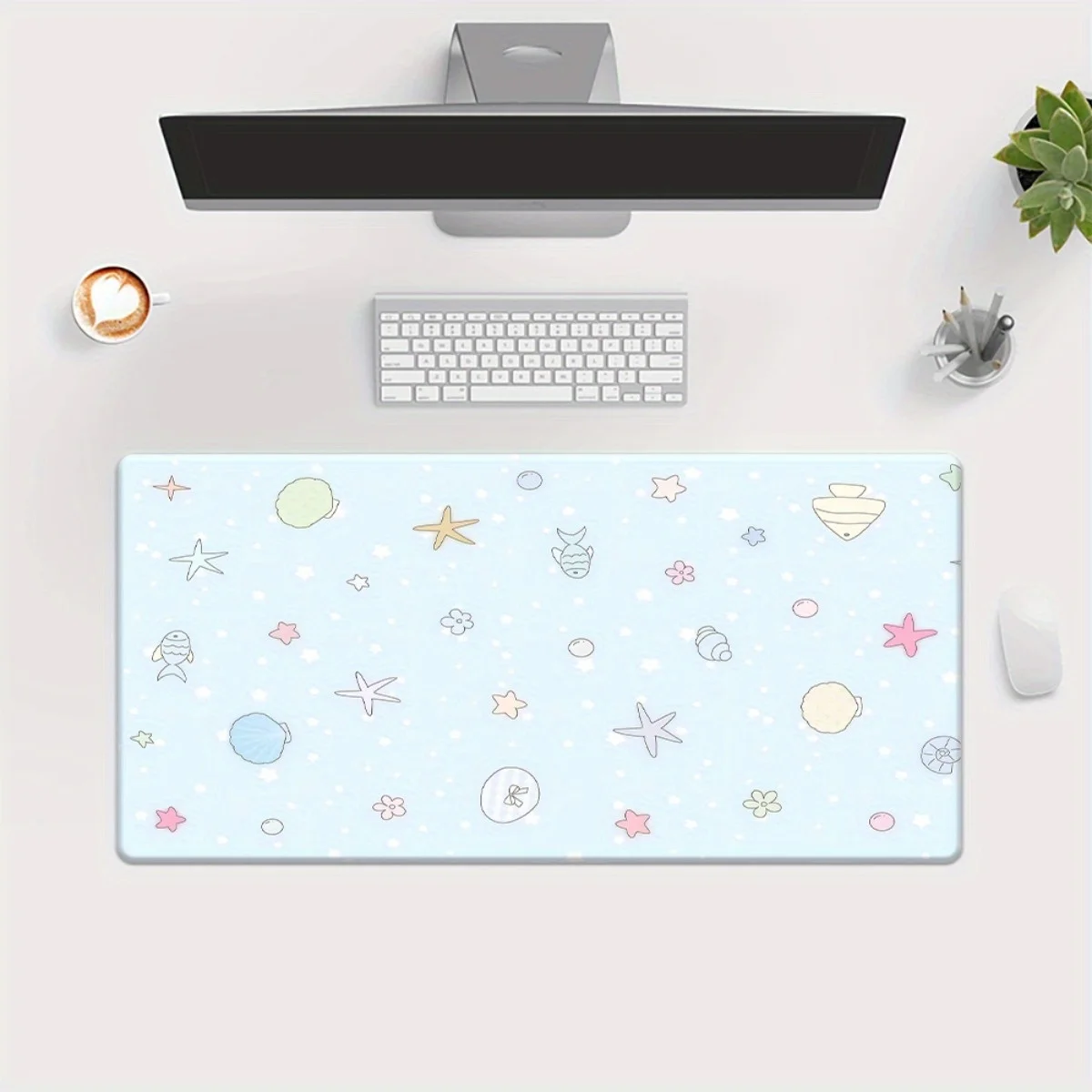Cute Under the Sea Design Extended Mouse Pad Non Slip Rubber Desk Mat for Gaming and Office