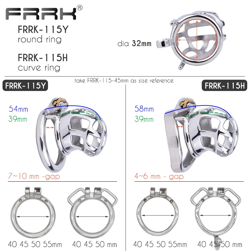 FRRK 115 116 Metal Chastity Cage with 40mm 45mm 50mm 55mm Steel Penis Ring for Adults Men Short Long BDSM Erotic Toys Sex Shop