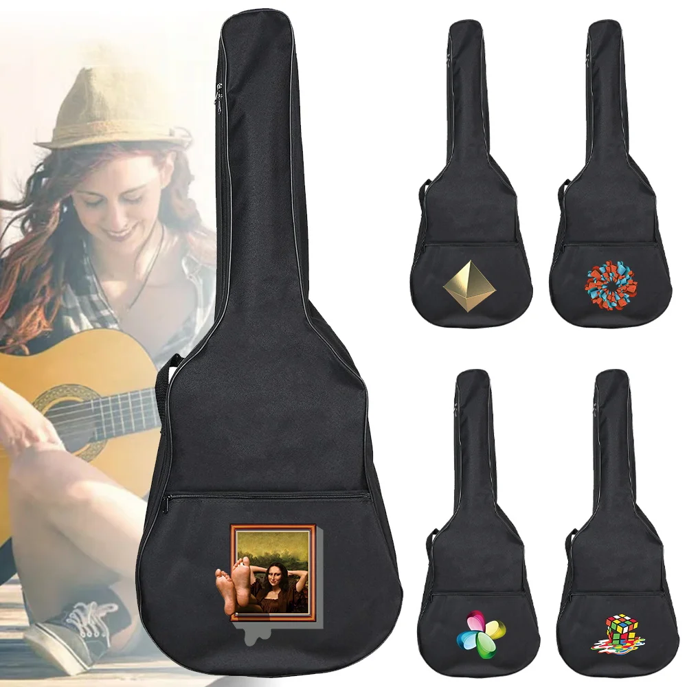 Portable Guitar Bag 38-41 Inch Classical Acoustic Guitar Carry Bags Shoulder Strap 3D Print Series Black Backpack Guitar Parts