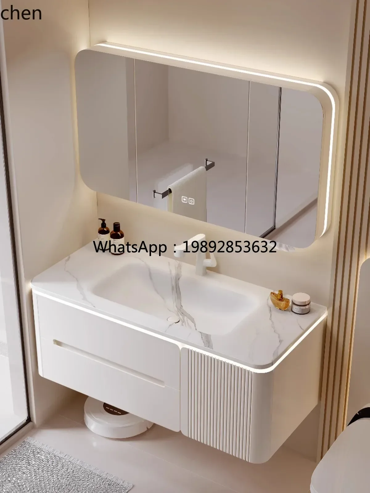 

XX rock slab hot bending integrated basin bathroom cabinet ceramic oak paint double basin washbasin cabinet combination