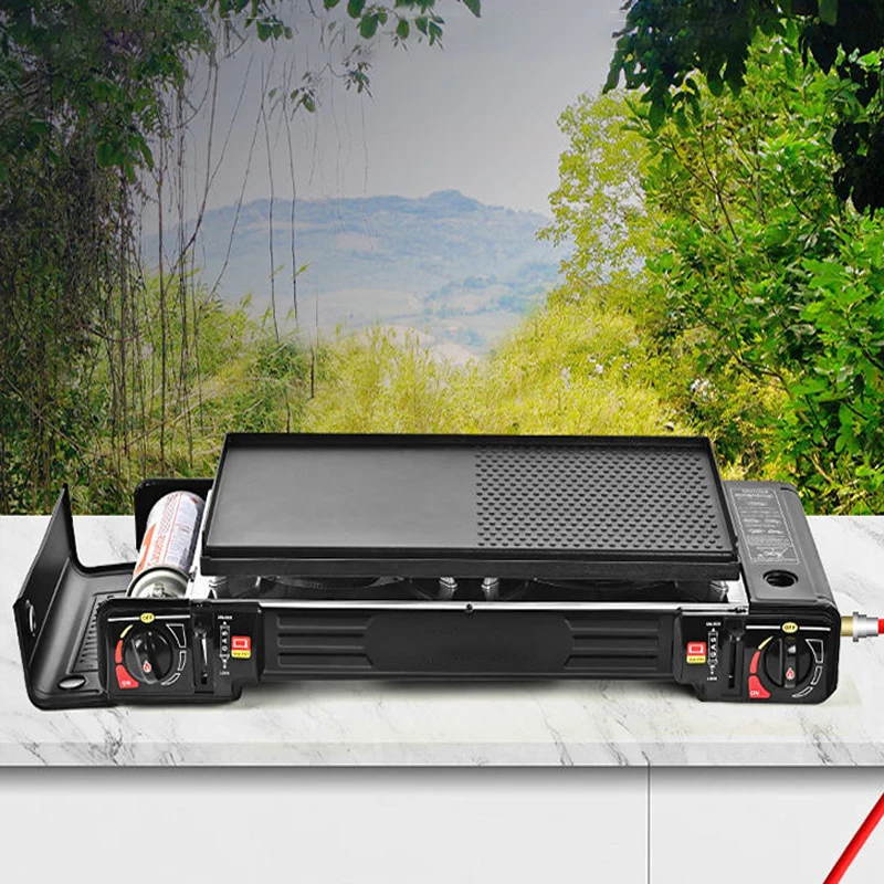 C009 Venta al por mayor de cocina, estufa de gas portátil para acampar al aire libre, 2 quemadores