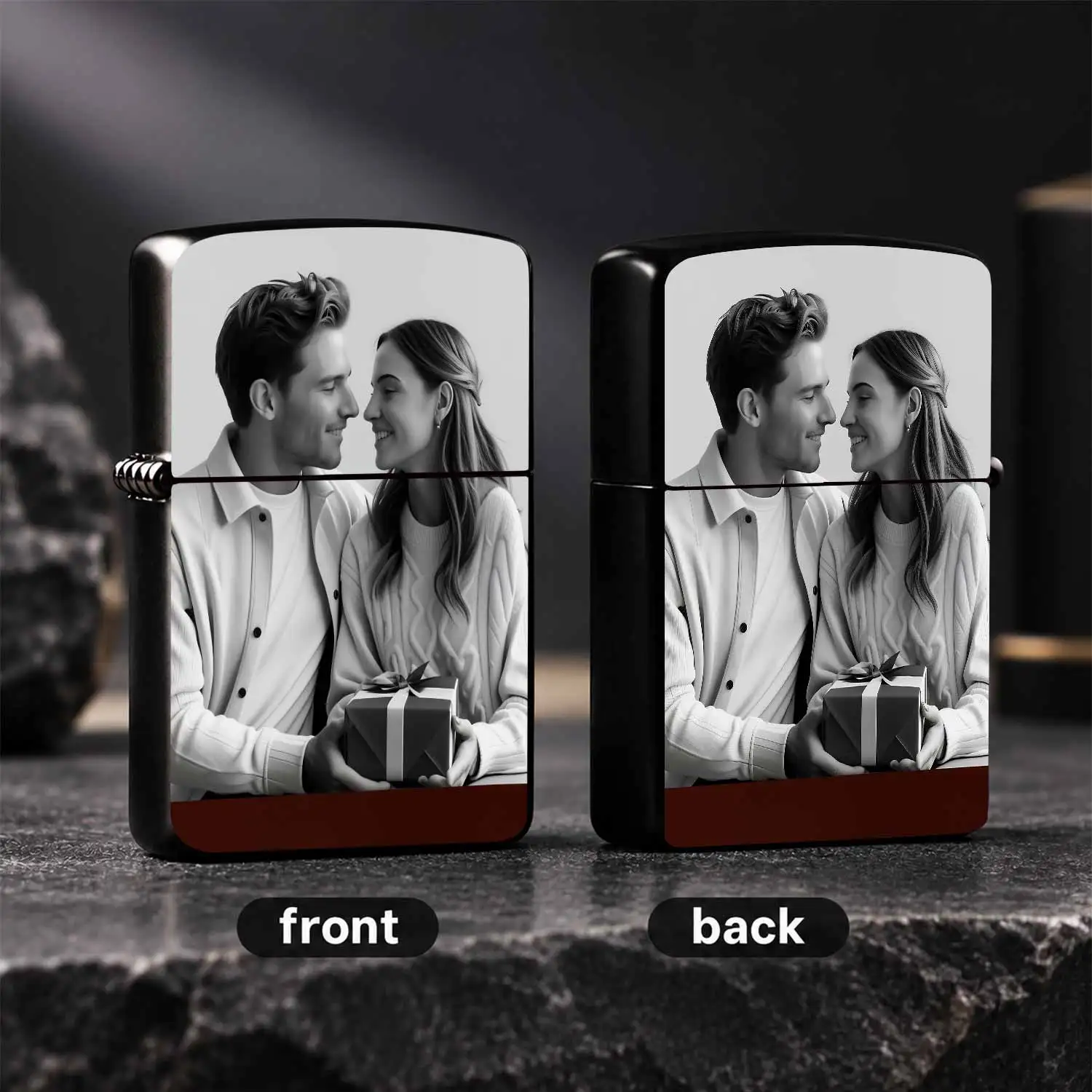 Monochrome Sweet Couple Pattern Lighter, Exquisite Romantic Gift For Partner, Portable Practical Ignition Tool Suitable For Dating, Anniversary, Birthday, Daily Gathering And All Scenarios, Delicate Decorative Keepsake A Humorous And Intere