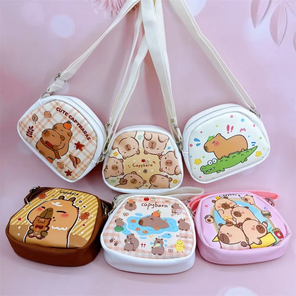 

PU Leather Capybara Crossboday Bag Adjustable Straps Tangerine Cartoon Shoulder Bag Pool Cartoon Kawaii Animal Purse School