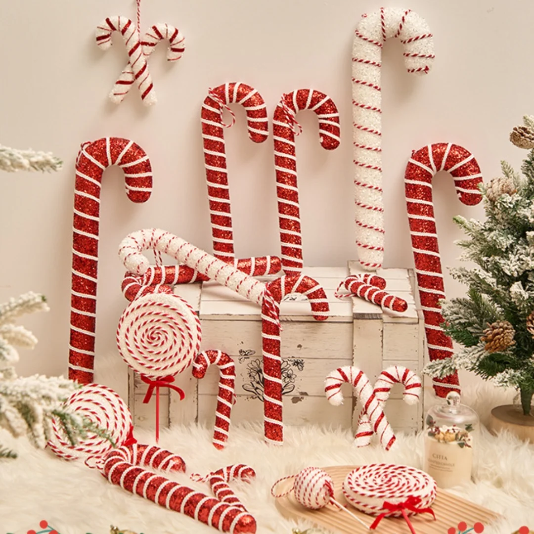 Décorations de canne de sucette de bonbons rouges et blancs, arbre de Noël, pendentif pour Noël, décorations de fête du Nouvel An