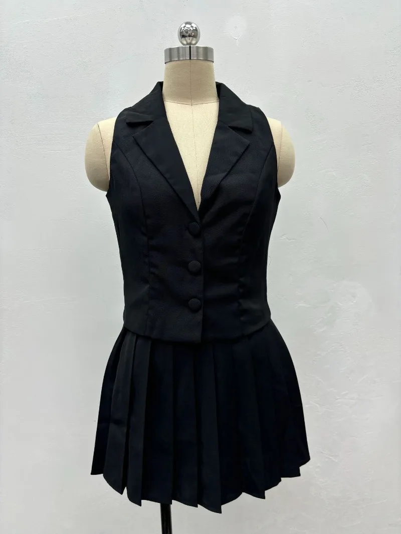 Preppy Ärmellose Blazer-Crop-Weste + Plissierter Rock Zweiteiliges Set Elegante Damen Afrikanische Sommer Büro Freizeit Outfits Übergröße – Detail 8