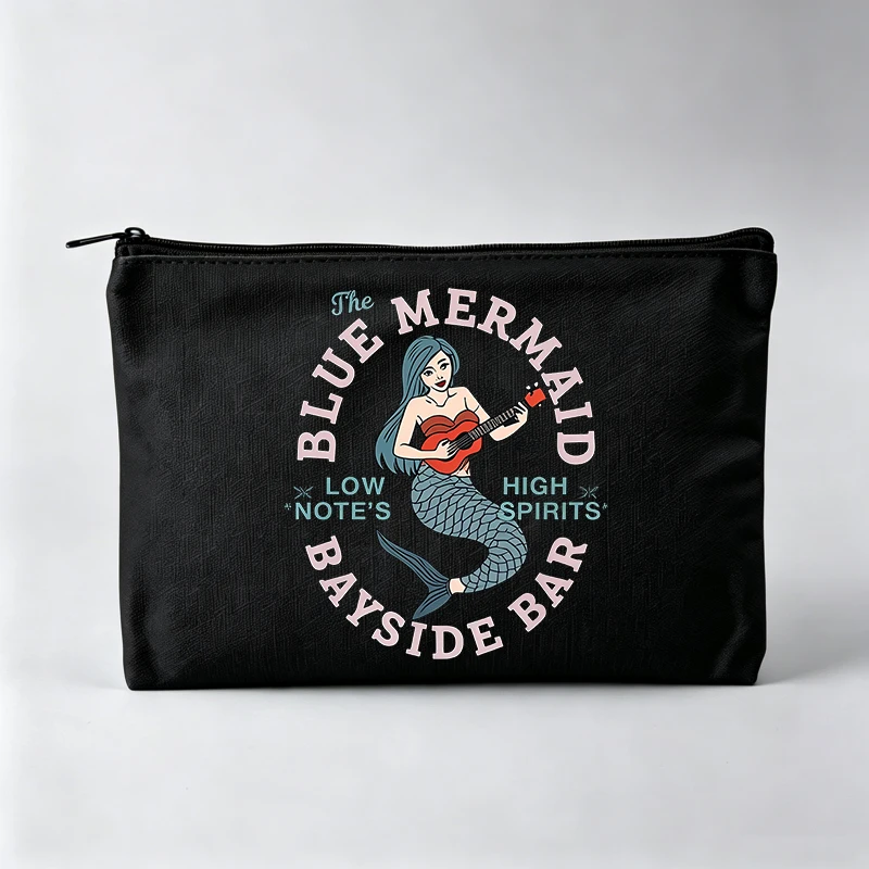 Mermaid with Guitar Print Makeup Bag, Vintage Style Cosmetic Pouch for Daily Use