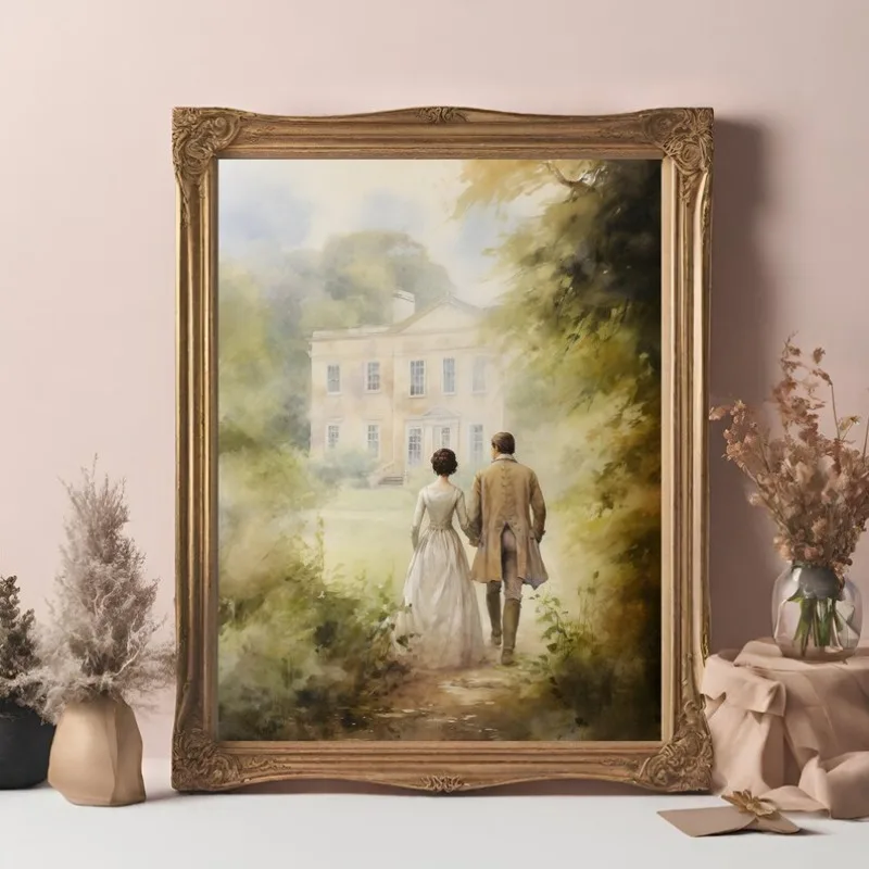 Vintage Romantic Pride and Prejudice Pemberley Manor English Countryside Poster Canvas Painting Wall Art Pictures Home Decor