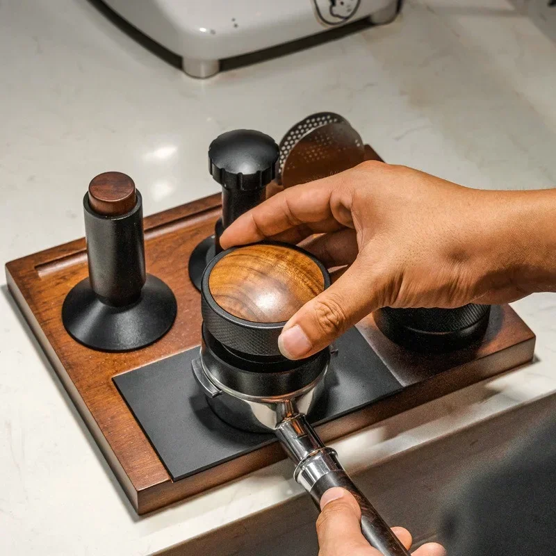 51-58mm Coffee Tamper Station Stand with Knock Box Wooden Coffee Organizer Box for Portafilter Tamper Distributor &Puck Screen 3