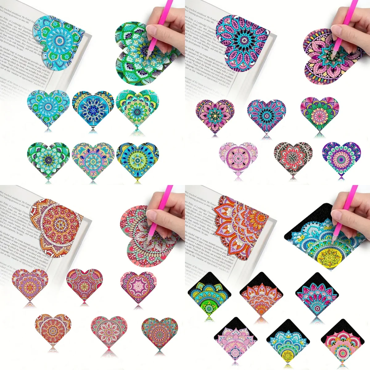 6 pieces diamond painting Mosaic painted crystal DIY mandala pattern bag corner bookmarks, convenient and practical