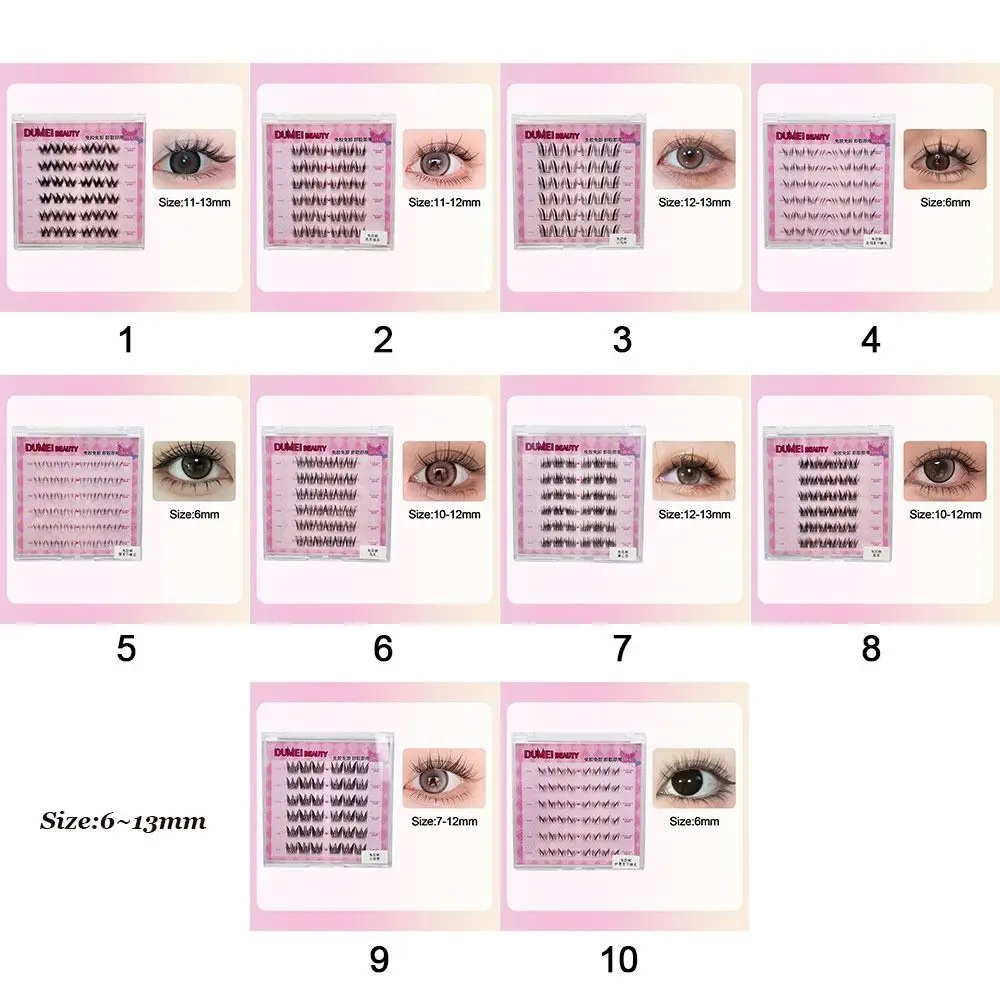 新しい再利用可能な接着剤不要のつけまつげ、6列の個別まつげ、クラスタまつげ