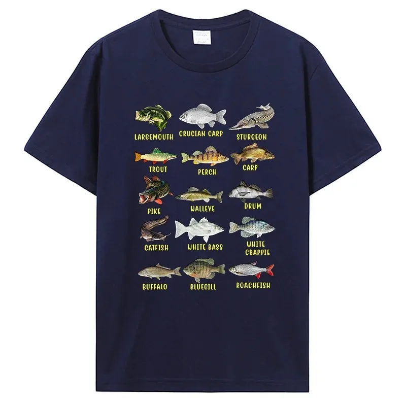 Types of Freshwater Fish Species Fishing TShirt Fishermen T-Shirt Men Cotton Tees Tshirt Harajuku Streetwear